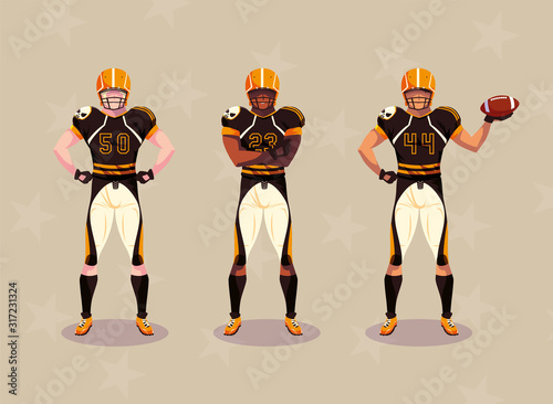 sportsmen with uniform, men team players american football