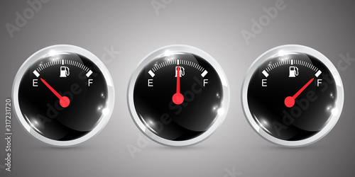 Glossy rounded buttons with dashboard fuel gauge