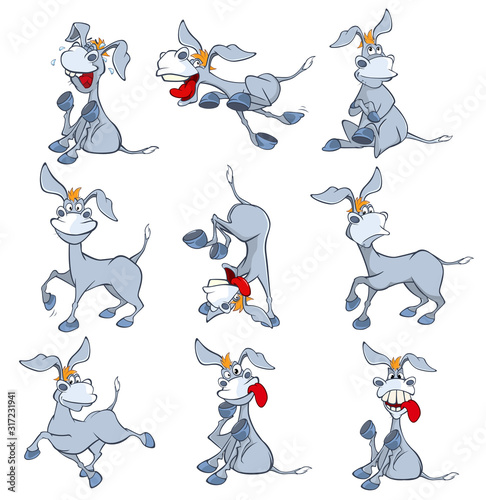 Set of Vector Cartoon Illustration. Cute Cartoon Character Burro for you Design and Computer Game