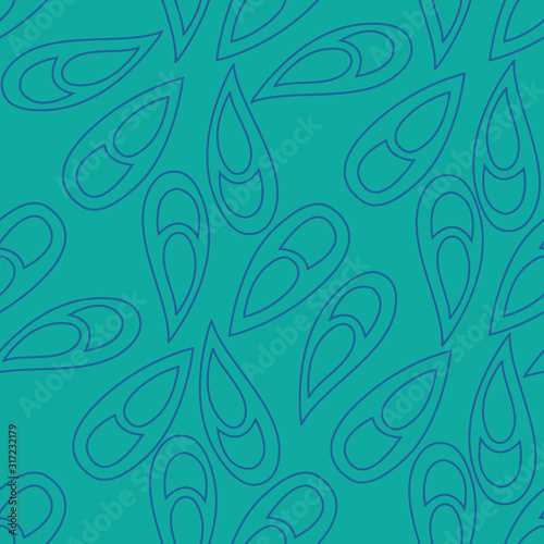 Vector seamless pattern ginko wax with blue arabesques and turquoise background