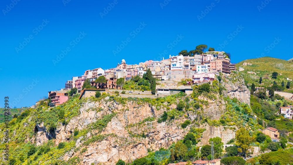 Castelmola is picturesque village perched on hilltop above Taormina located in Metropolitan City of Messina, Sicily, Italy
