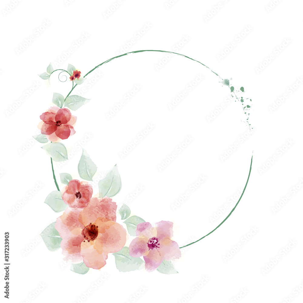 Watercolor hand painted frame with flower Watercolor hand painted frame with flower