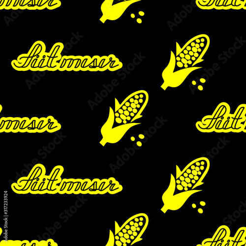 Seamless pattern with yellow corncobs. Ripe corn vegetables. Cool background for restaurant fast food cafe vector illustration.  