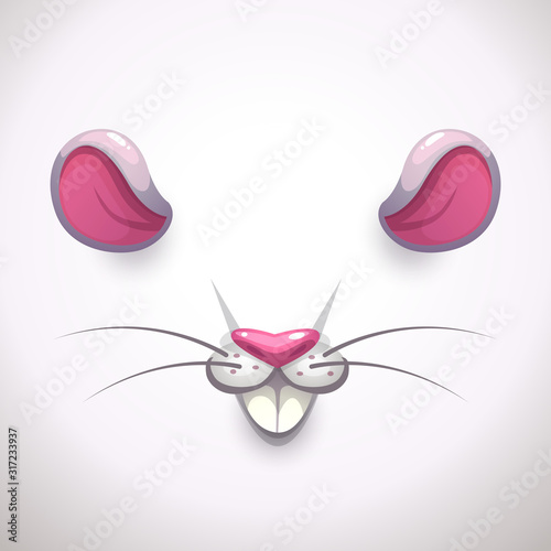 Mouse ears and nose. Video chat animal face effect. Selfie filter asset for photo decoration.