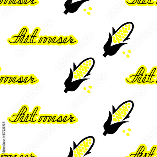 Seamless pattern with yellow corncobs. Ripe corn vegetables. Cool background for restaurant fast food cafe vector illustration.