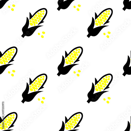 Seamless pattern with yellow corncobs. Ripe corn vegetables. Cool background for restaurant fast food cafe vector illustration.