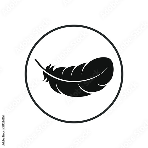 Feather graphic icon. Feather of bird sign in the circle isolated on white background. Vector illustration