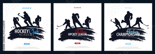 Set of Ice Hockey banners with player and Stick.