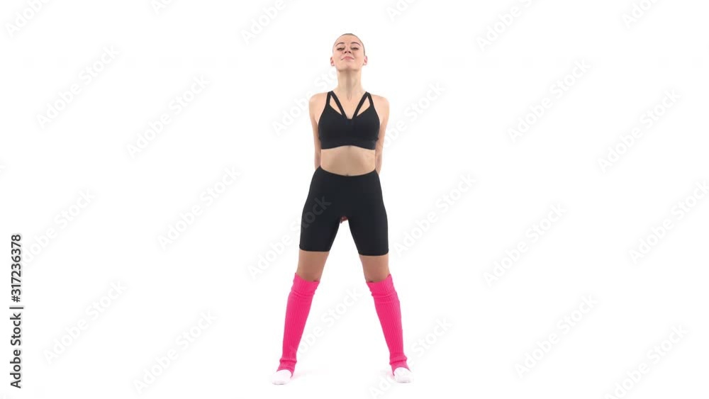 Upper body training. Professional female athlete makes incline and performs fitness exercises. Sport concept Upper body training. Professional female athlete makes incline and performs fitness exercises. Sport concept
