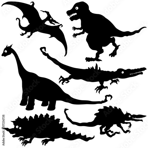Funny dinosaurs set/ Illustration grotesque black fantasy creatures dinosaurs
