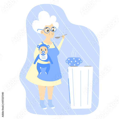 Grandma cook food and babysit