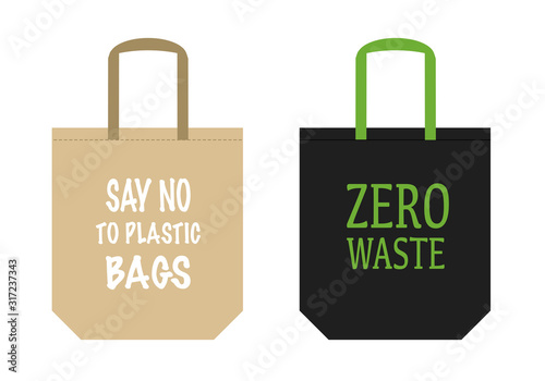 Reusable grocery eco tote bag. Zero waste and say no to plastic bag concept vector illustration.