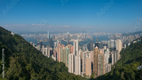 Canvas Print City aerial of Hong Kong - Skyline view of HongKong from Victoria Peak