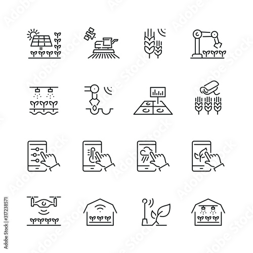 Smart farm related icons: thin vector icon set, black and white kit