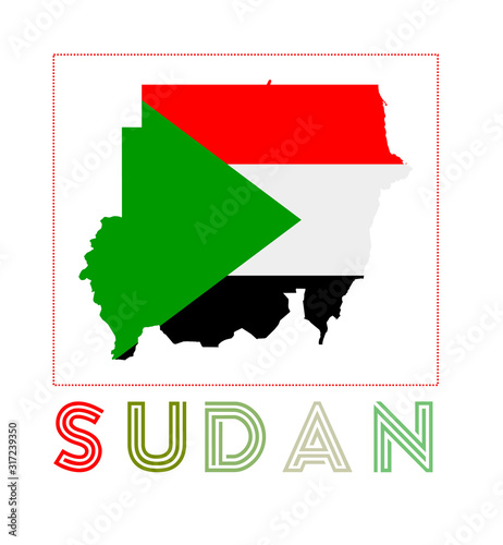 Sudan Logo. Map of Sudan with country name and flag. Artistic vector illustration.