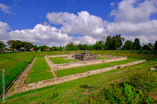 Sambisari Temple in the morning against blue sky. A Hindu temple or Shiva located in Purwomartani, Kalasan, Sleman, Yogyakarta