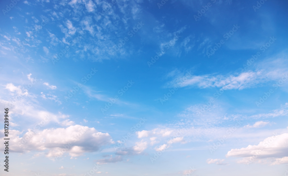Beautiful blue sky with delicate clouds Sky background.
