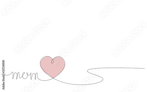Mothers day background with heart and word mom vector illustration