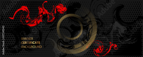 Abstract art gold design black background universal dressing luminous shiny color golden