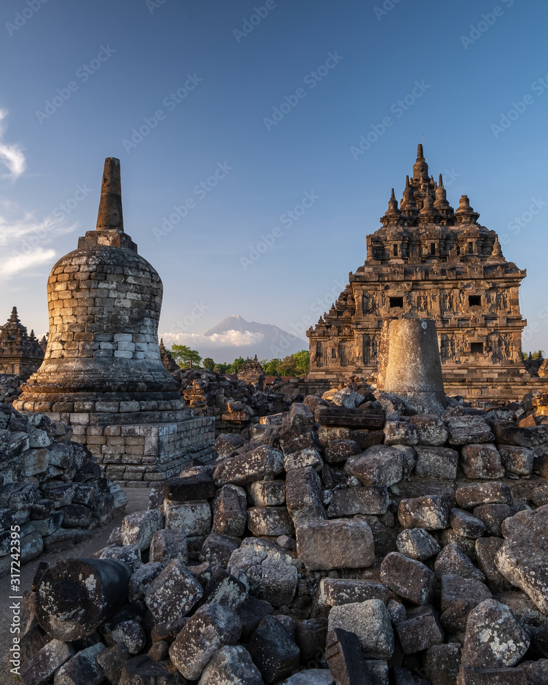 Candi Plaosan with dramatic sky in the morning. Candi Plaosan with dramatic sky in the morning.