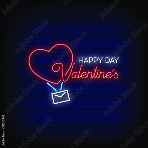 Happy Valentine's Day Neon Signs Style Text Vector