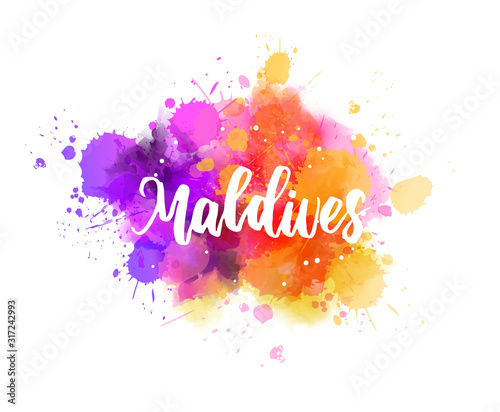Maldives - lettering on watercolor background