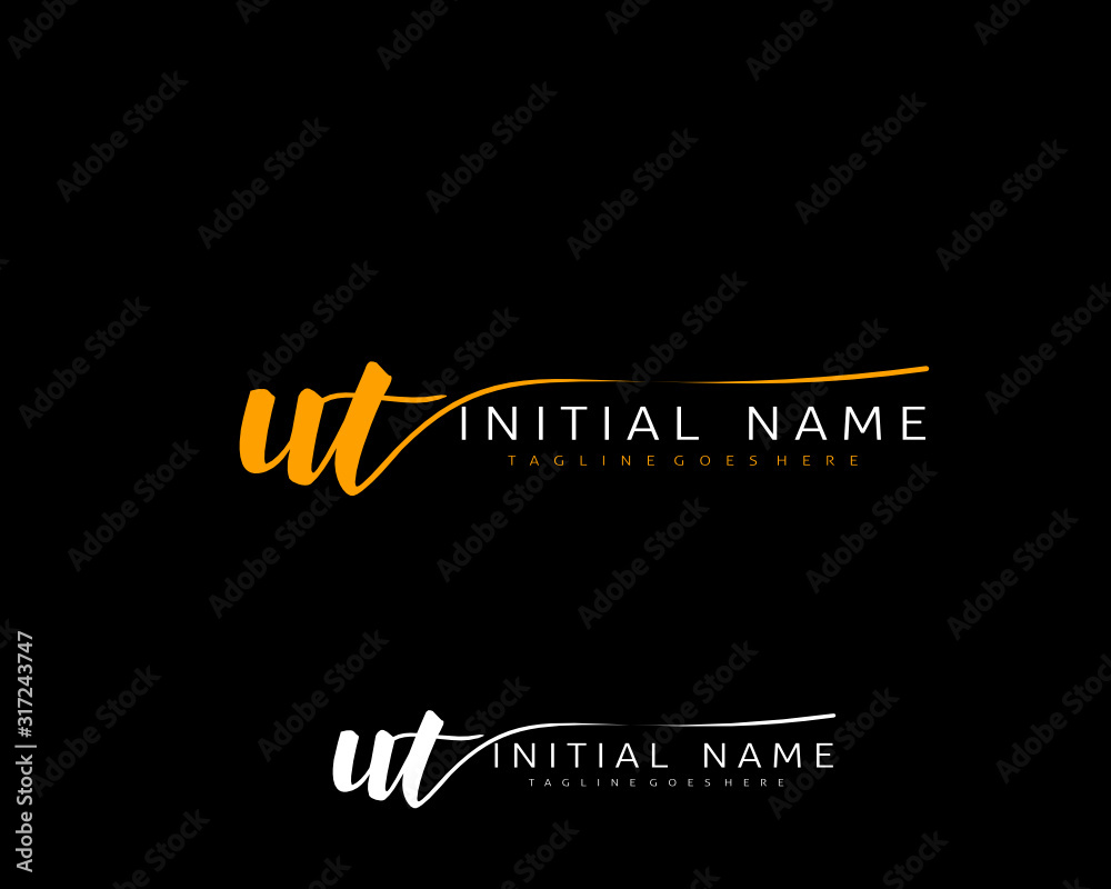 Naklejka premium U T UT Initial handwriting logo vector. Hand lettering for designs.