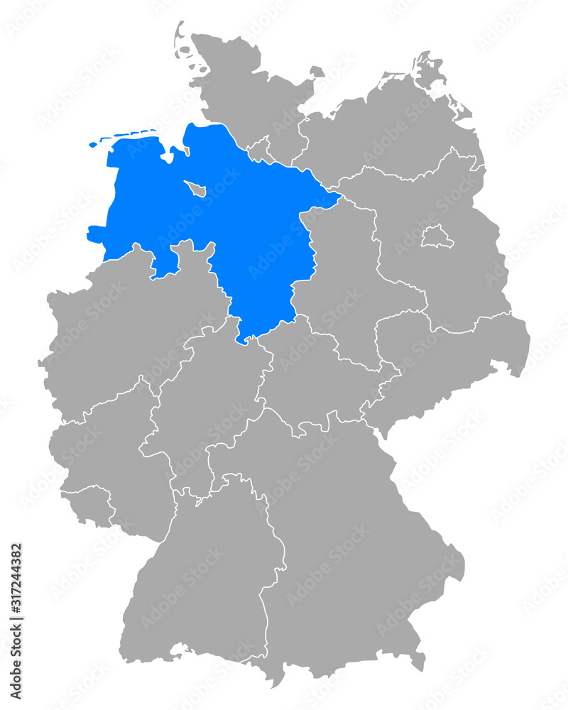 Karte von Niedersachsen in Deutschland