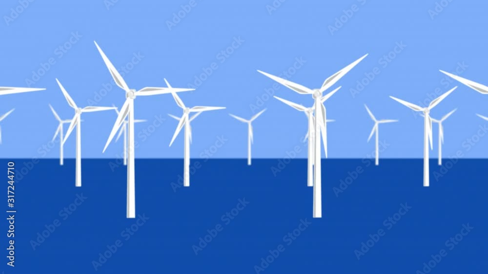 Offshore wind farm motion graphics parallax video with wind turbines Offshore wind farm motion graphics parallax video with wind turbines