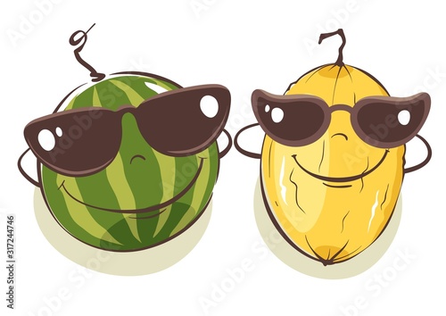 Funny watermelons in sunglasses / Vector illustrations on the theme of summer and relaxation