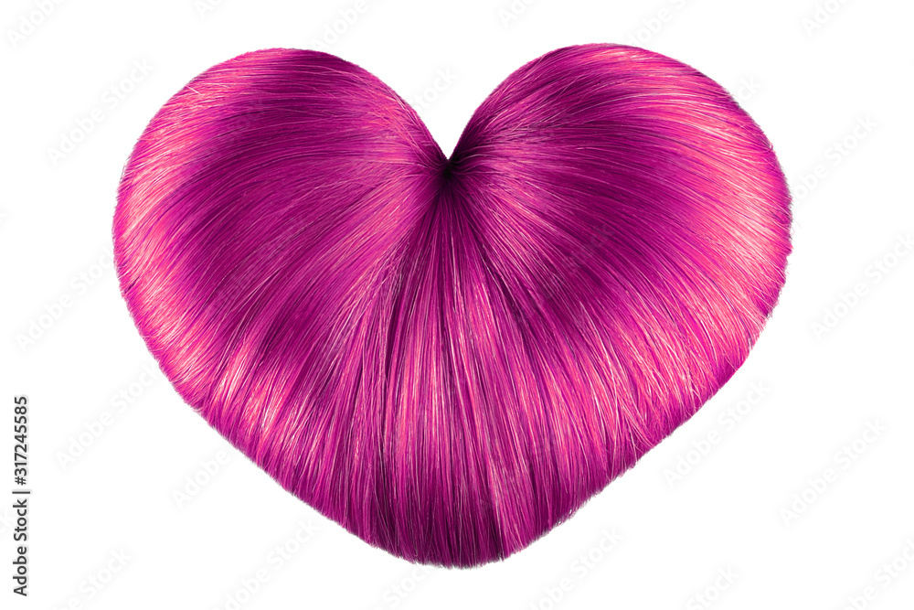 Pink hair in shape of heart on white, isolated. Doughnut bun Pink hair in shape of heart on white, isolated. Doughnut bun