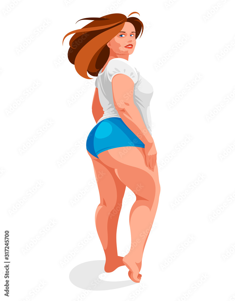 Attractive and sexy plus size woman isolated on white, vector illustration concept of body positivity health and happiness, love and accept your body idea. Attractive and sexy plus size woman isolated on white, vector illustration concept of body positivity health and happiness, love and accept your body idea.