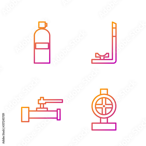 Set line Industry metallic pipes and valve, Industry metallic pipes and valve, Aqualung and Snorkel. Gradient color icons. Vector