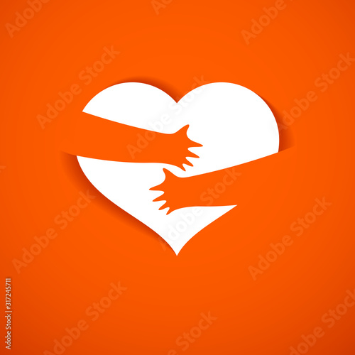 Heart and hands hugging love yourself vector concept, loving hands, adore passion and care stylish illustration.