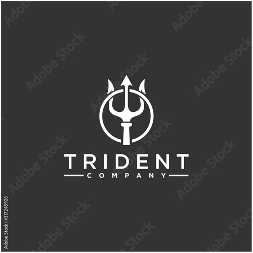 Circular Trident logo, Neptune God Poseidon Triton King Spear logo design