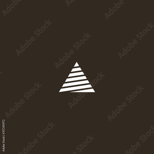 white sign on a black background. flat art abstract geometric simple vector outline iconic sign of striped triangle
