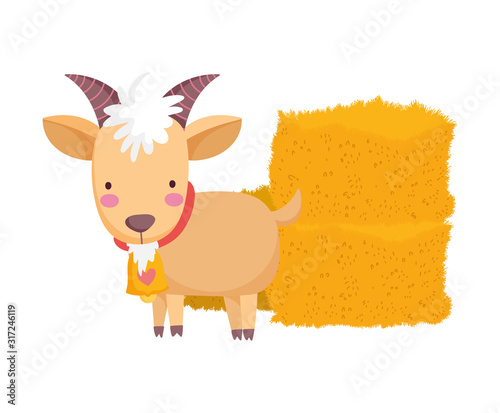 goat and hay stack farm animal cartoon