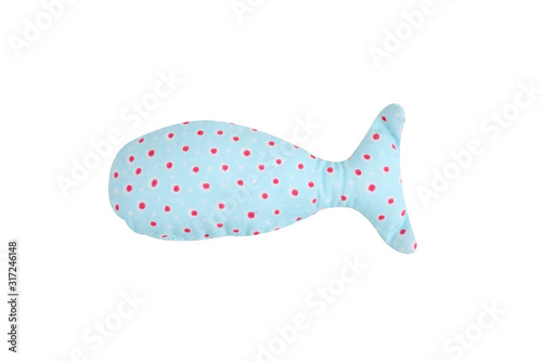 small fish pillow handmade isolated on white background