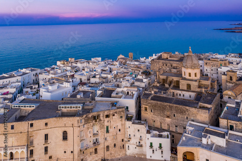 Fotografie Aerial view, from the old town of Monopoli, at dusk, Puglia, Italy,