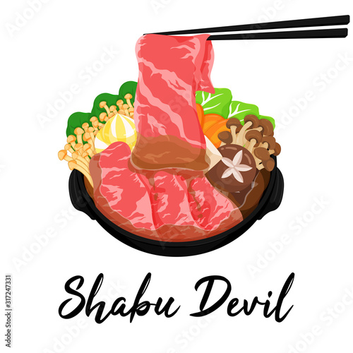 Shabu shabu illustration (Japanese food)