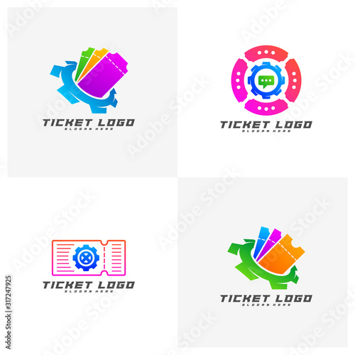 Set of Ticket with Gear Logo Template Design Vector, Creative design, Icon symbol