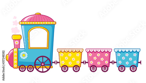 Little train in cartoon style on a white background.
