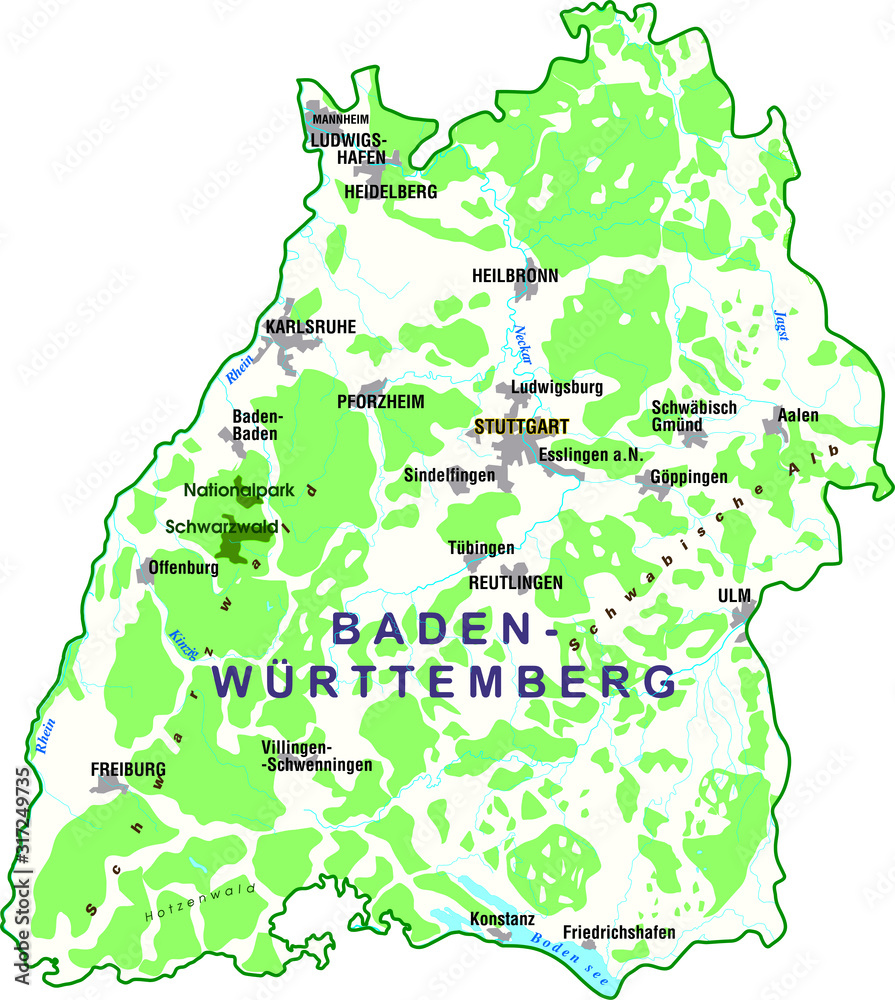 Map of Baden-Württemberg, Stuttgart, western Germany, federal state in Germany