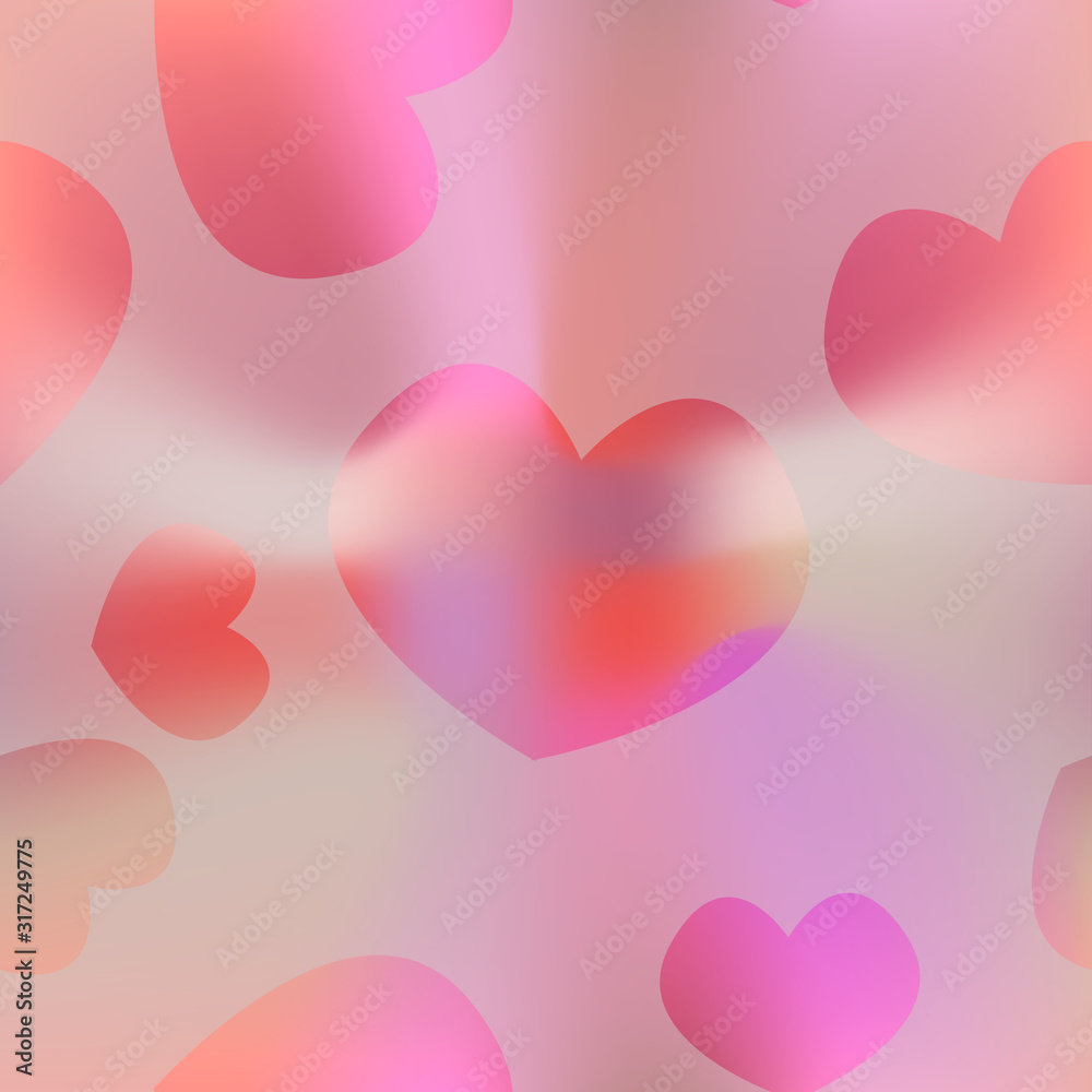 Valentine's Day seamless pattern with hearts in gradient pink and red colors