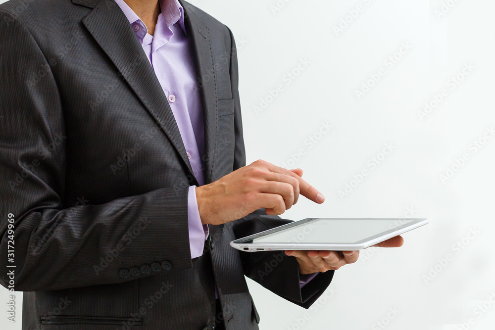 Businessman hand holding tablet with digital tconcept. Businessman hand holding tablet with digital tconcept.