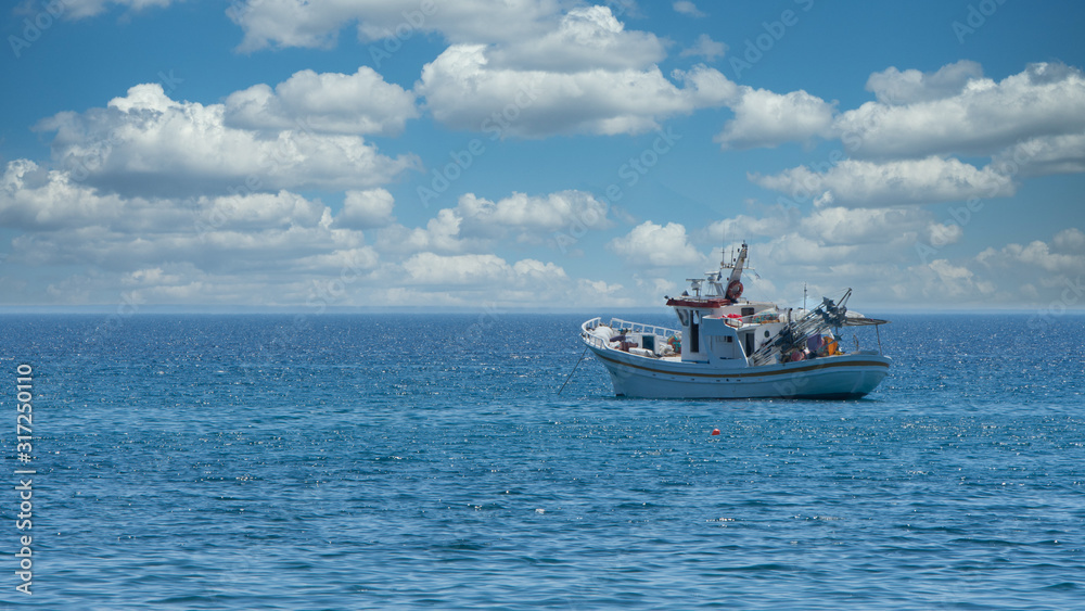 Greek fishing boat at anchor off the coast of Lesvos