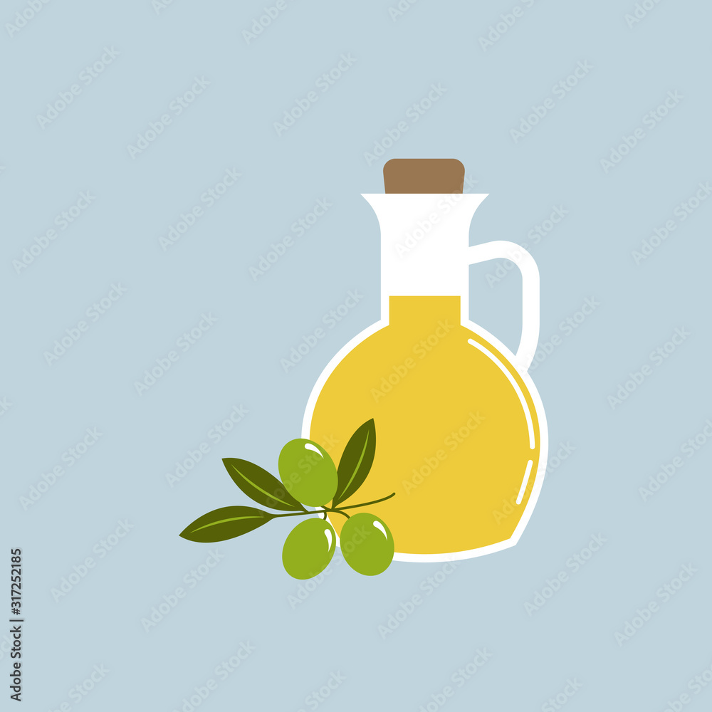 Olive oil and olive branch isolated on light background. Vector illustration Olive oil and olive branch isolated on light background. Vector illustration