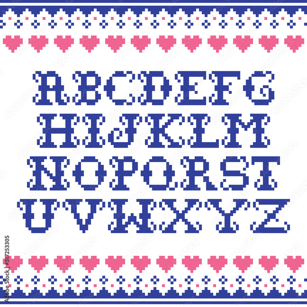 Alphabet template knitwear seamless vector winter pattern - Fair Isle style traditional knit design