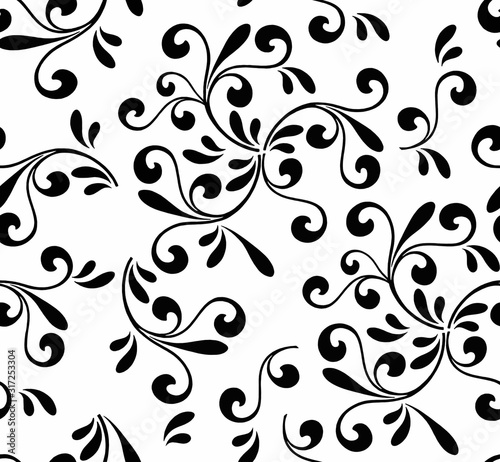 Black openwork pattern on a white background, seamless background.