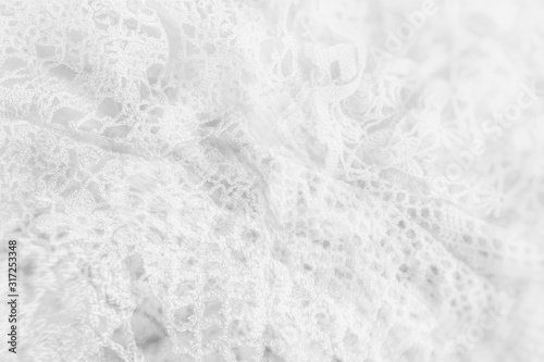 Abstract vintage white background, knitted homemade delicate lace of crochet napkins in retro style, double exposure photo